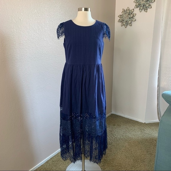 Senlis New Without Tags Navy Blue Eyelash Lace Eyelet Cap Sleeve Romantic Dress - Picture 3 of 10